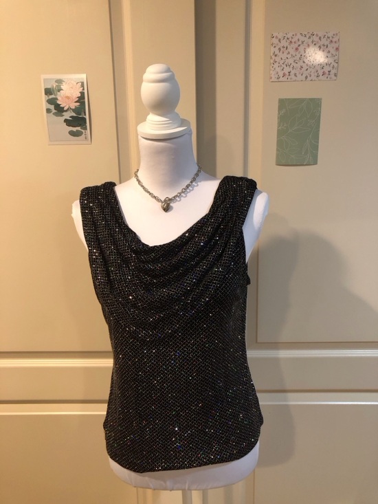 MSK Tops - MSK Black Sequin Cowl Neck Tank Top